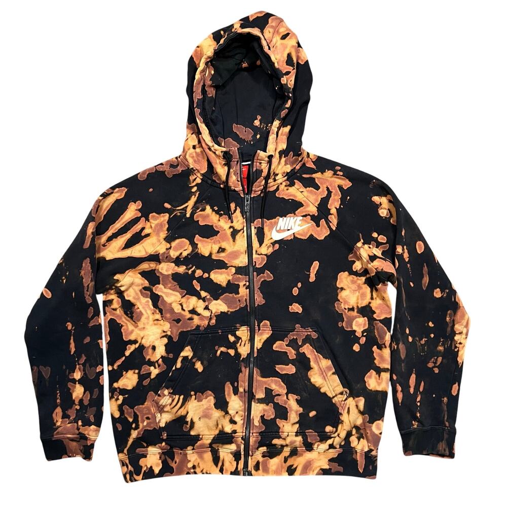 Nike Tech Acid Tie Dye Custom Black Full-Zip Hoodie Sweatshirt Mens Size Medium